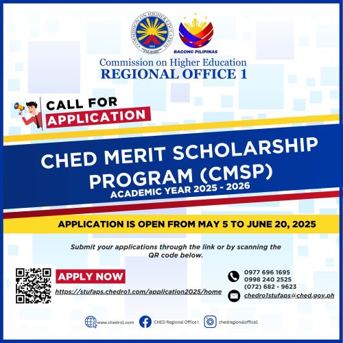 The CHED Merit Scholarship Program (CMSP) is now open for applications!